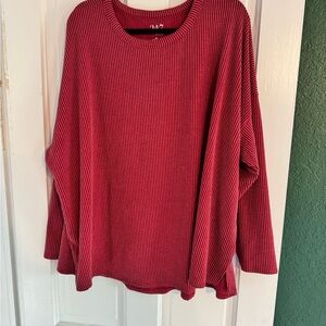 Red Ribbed Knit Tunic Sweater